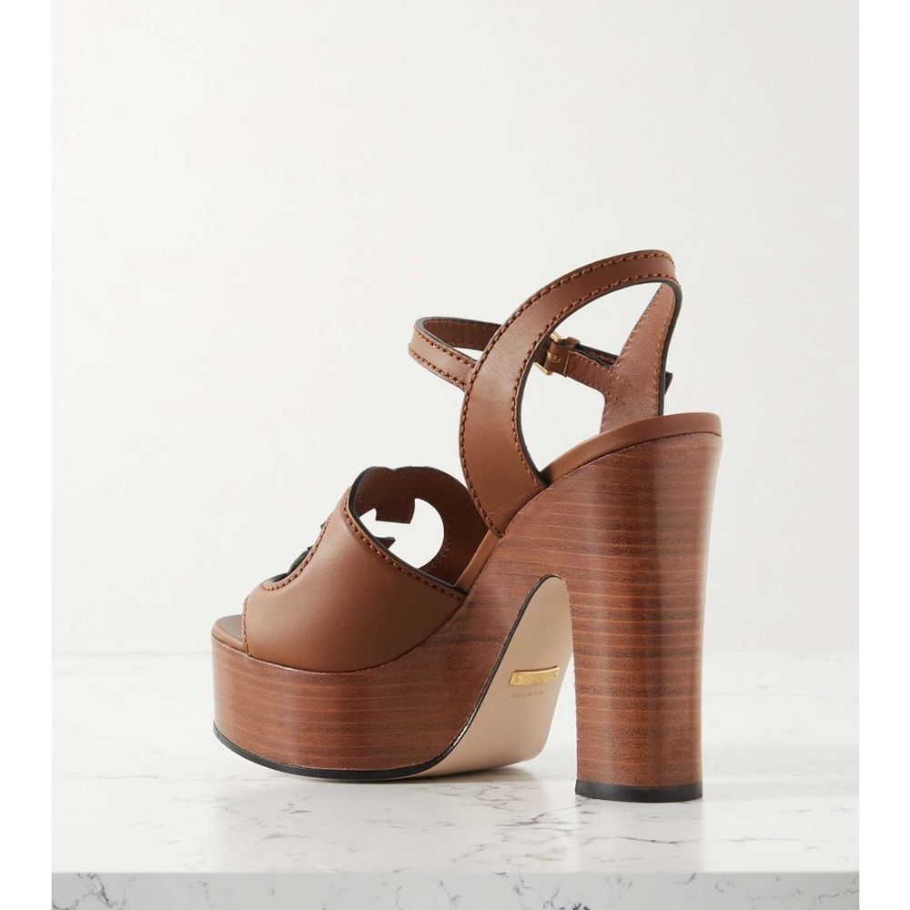 Brand new with box Gucci brown Leather Sandals with GG Logo cut size 10.5 - Picture 2 of 12
